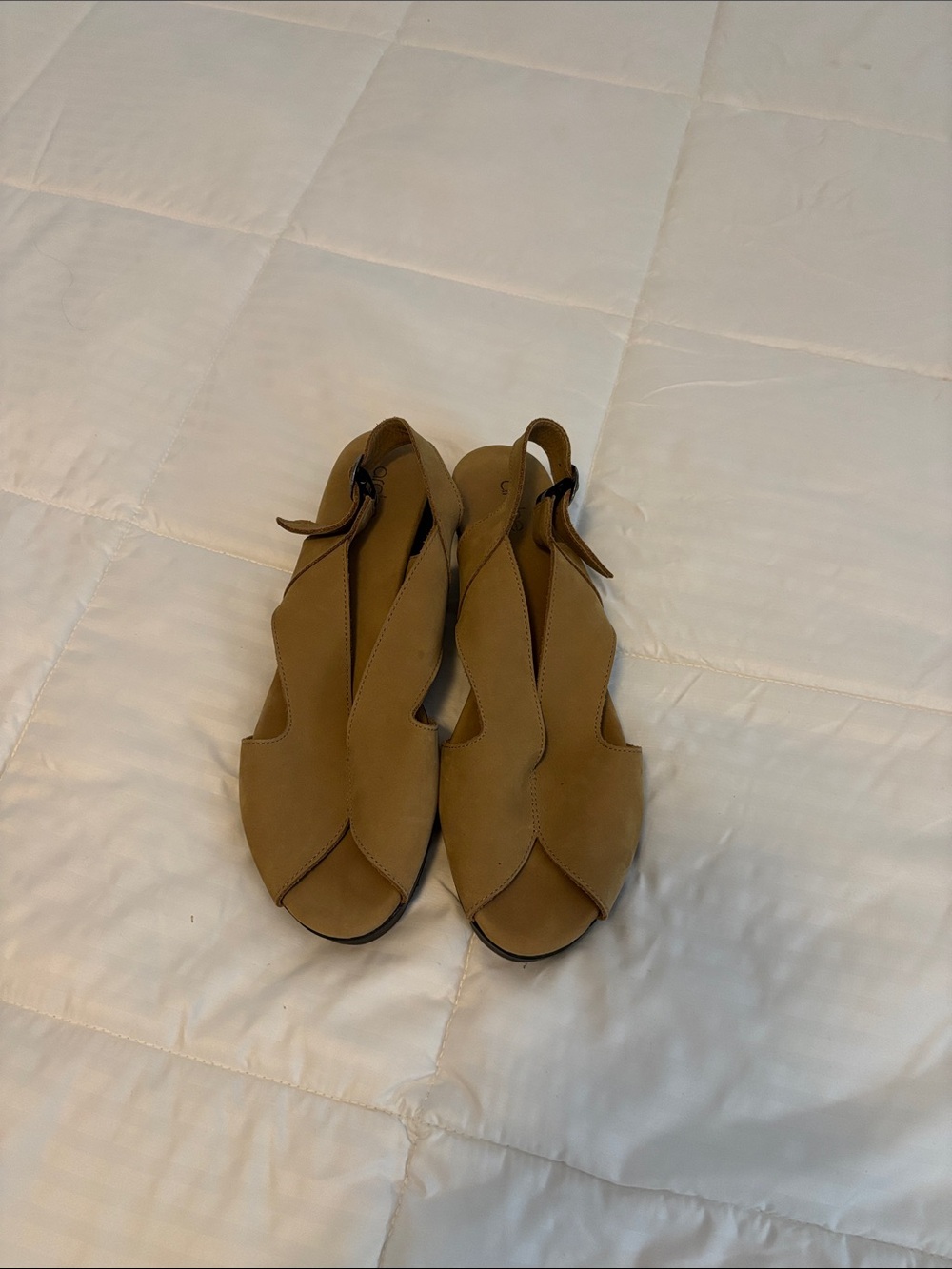 Arche Tan Suede Slingback Peep-Toe Sandals